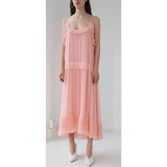 Jason Wu Collective Ruffled Scoop Dress Sleeveless Frill Midi Pink Size 0 - Picture 2 of 12